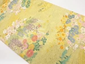 花々に橋・船模様織出し袋帯